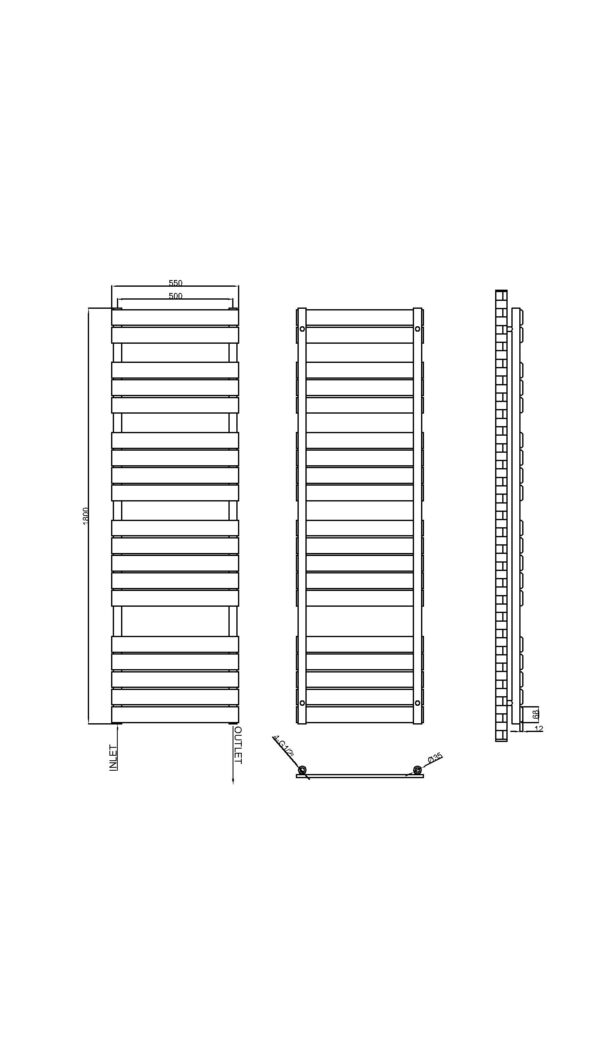 Antracīta krāsas dvieļu žāvētājs 1800 x 550mm - Image 4