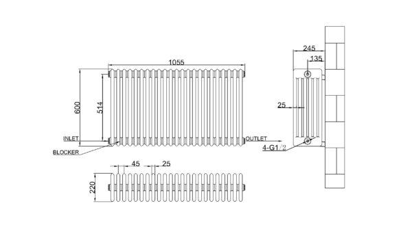 6 kolonnu 600×1055 mm vertikāls radiators, krāsa – Antracīts (RAL 7016) - Image 4