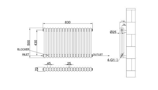 2 kolonnu 500×830 mm horizontāls radiators, krāsa – Antracīts (RAL 7016) - Image 2