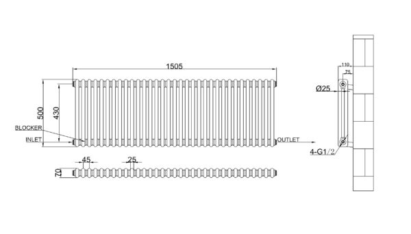 2 kolonnu horizontāls radiators 500 x 1505 mm, krāsa - balta - Image 3